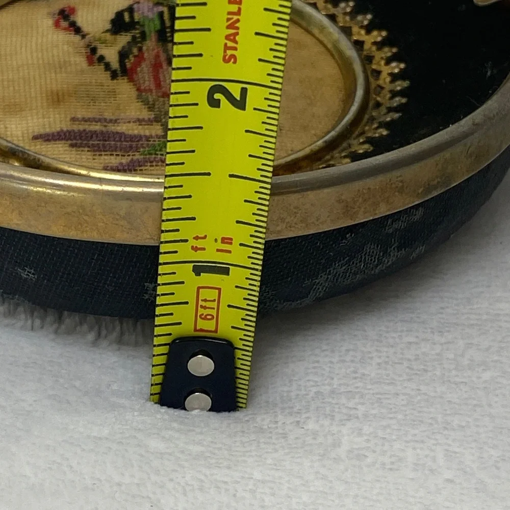 VTG‎ Micro Needlepoint Ashtray Figure Man Brass Trim Black